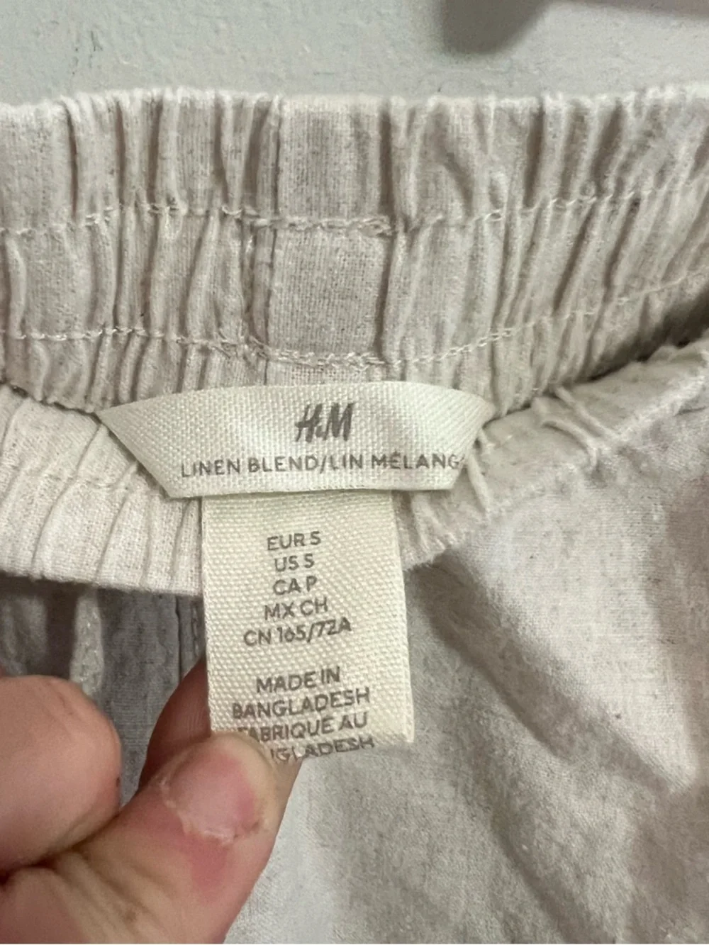 H&M Women’s Straight Leg High Waisted Drawstring Linen-Blend Pants - Cream